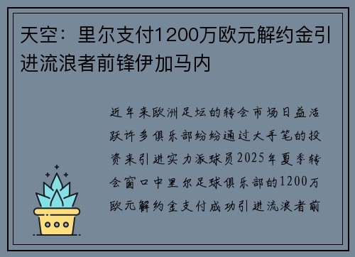 天空:里尔支付1200万欧元解约金引进流浪者前锋伊加马内 天空:里尔支付1200万欧元解约金引进流浪者前锋伊加马内